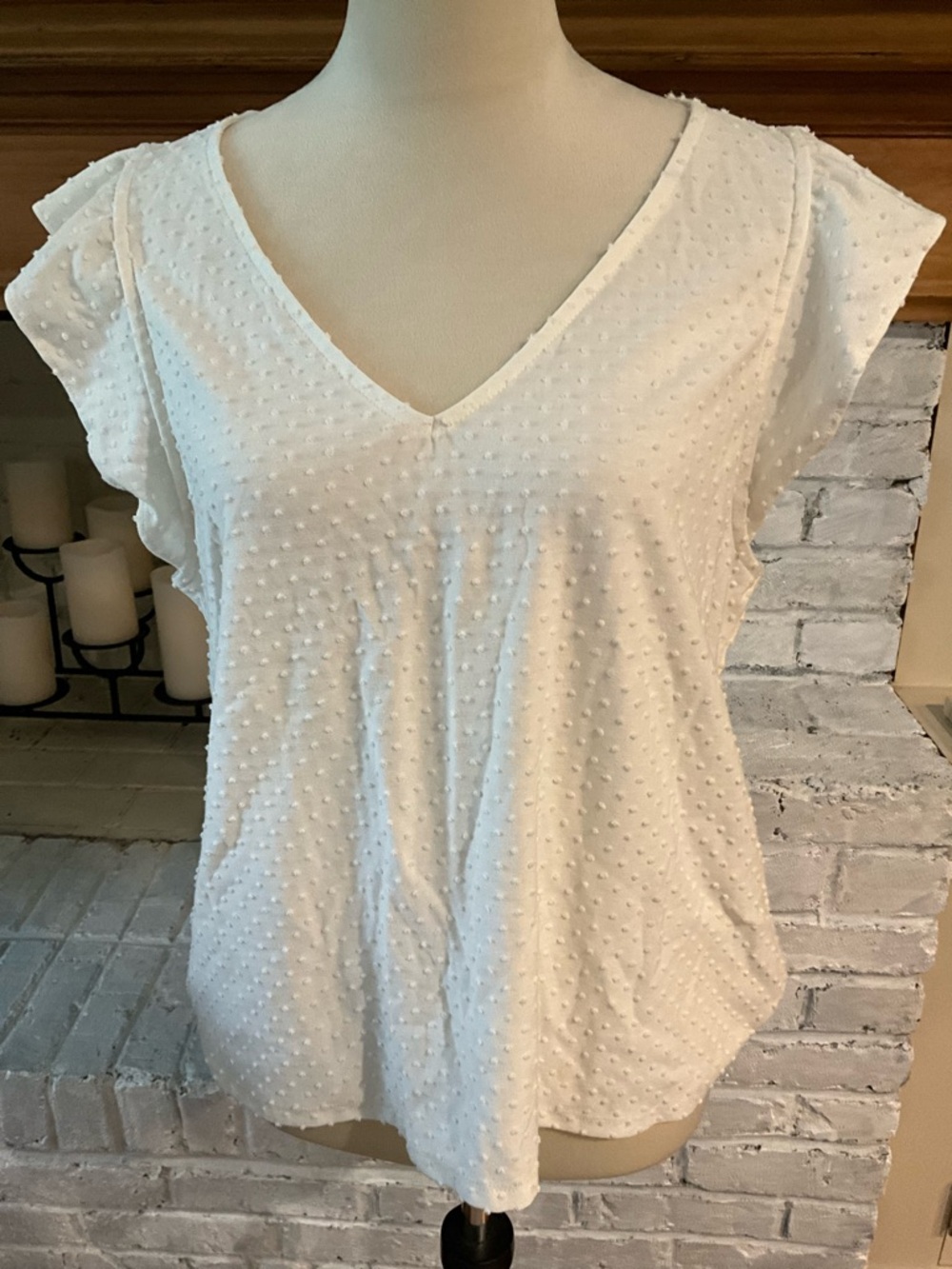 J. Crew White Dotted V-Neck Flutter Sleeve Blouse